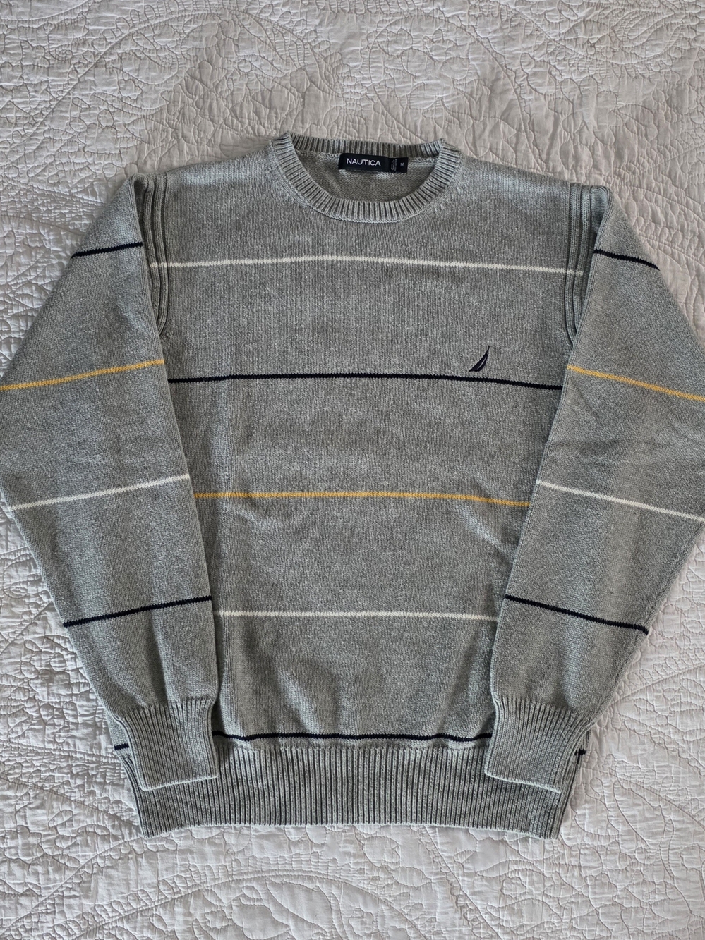 Nautica Striped Crewneck Sweater Gray Men’s Medium